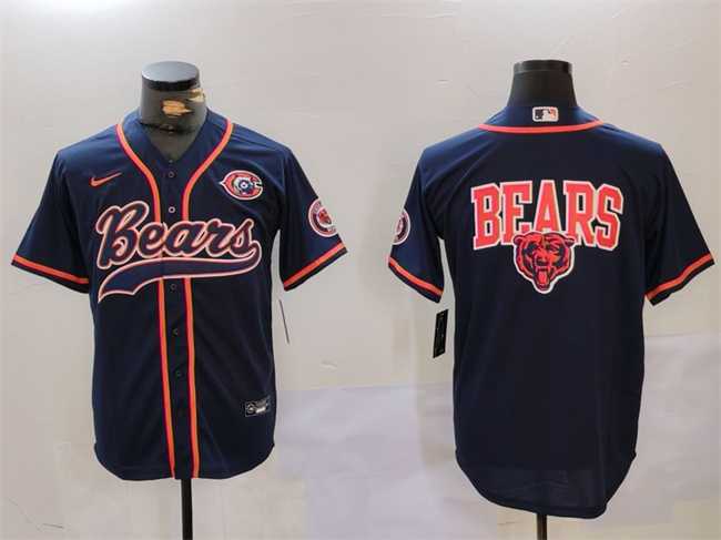 Men%27s Chicago Bears Navy Team Big Logo With Patch Cool Base Stitched Baseball Jersey->chicago bears->NFL Jersey